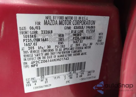 2004 Mazda Tribute Es V6 z USA, uszkodzony, nr VIN 4F2CZ06144KM01743